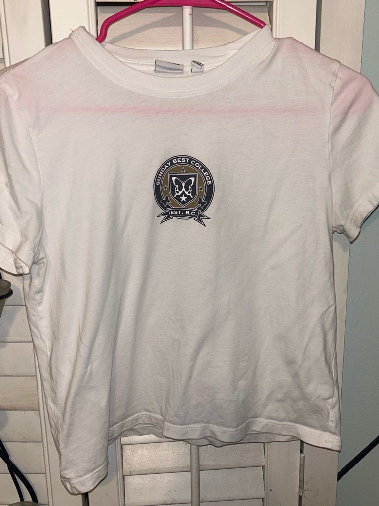 Sunday Best White Tee With Navy Crest